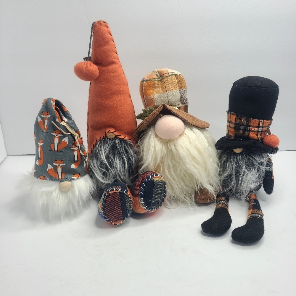 Fall Harvest Boho Farmhouse Fall Halloween Cute Enchanted Garden Gnome Lot‎ of 4
